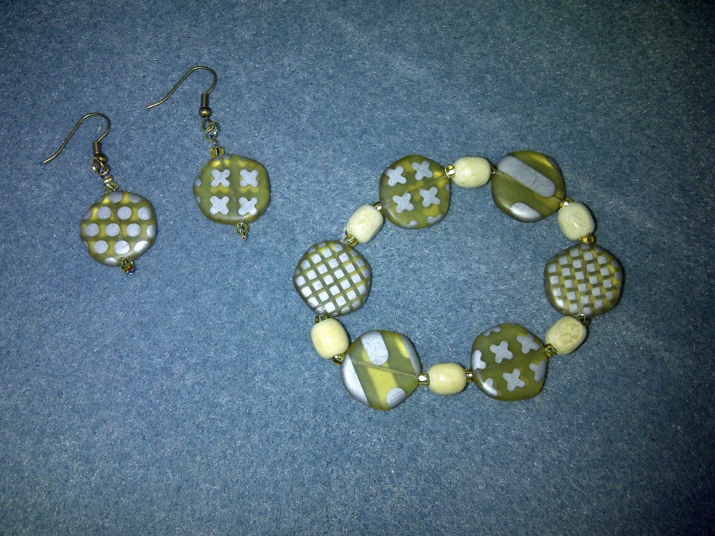 Handcrafted Yellow Bead Bracelet and Earrings made by Catherine Green of SpookyMrsGreen.com mindful parenting and modern pagan lifestyle blog.