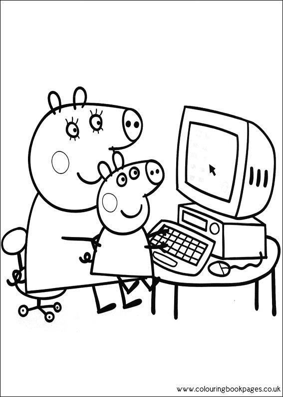 Image of Mummy Pig and Peppa Pig working on Mummy's computer. Taken from www.colouringbookpages.co.uk