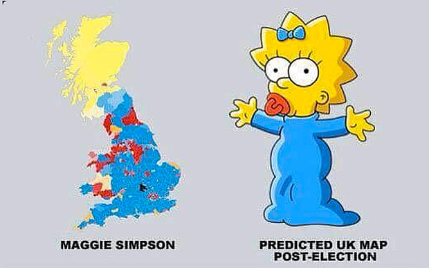 Maggie Simpson UK Election Map Meme shared by SpookyMrsGreen.com mindful parenting and modern pagan lifestyle blog.