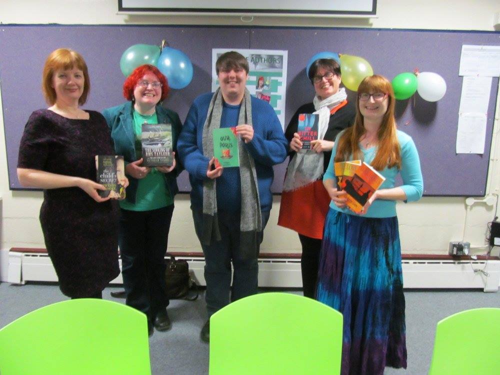 A group of female authors at Sandbach Library in Cheshire, UK. From "Meet the Authors" event at Sandbach Library in Cheshire, UK. One of them is LGBT fantasy book writer Catherine Green of SpookyMrsGreen.com mindful parenting and modern pagan lifestyle blog.