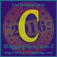 #AtoZChallenge Badge C by vampire writer Catherine Green at SpookyMrsGreen.com mindful parenting and modern pagan lifestyle blog.