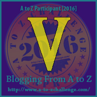 #AtoZChallenge Badge V by vampire writer Catherine Green at SpookyMrsGreen.com mindful parenting and modern pagan lifestyle blog.