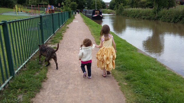 Catherine and children walking by the canal in Middlewich at SpookyMrsGreen.com mindful parenting and modern pagan lifestyle blog.