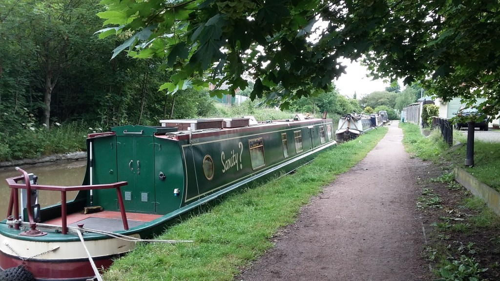 Photo of narrowboat "Sanity" known as "the Fudge Boat" at Middlewich (FAB) Folk and Boat Festival copyright Catherine Green at SpookyMrsGreen.com pagan lifestyle blog.
