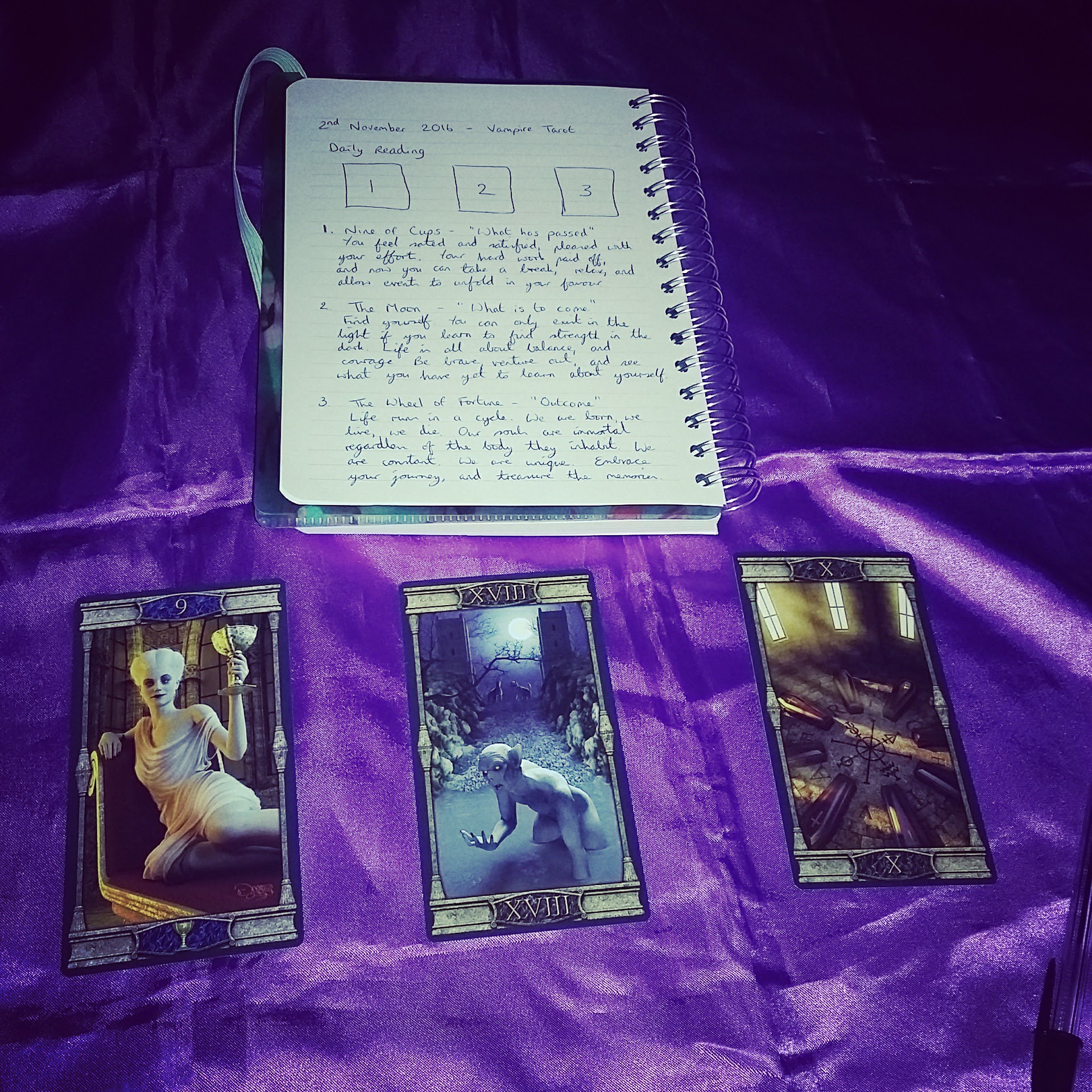 Image of Tarot cards from the Tarot of the Eternal Night card deck for #365daysoftarot challenge on SpookyMrsGreen.com pagan lifestyle blog.