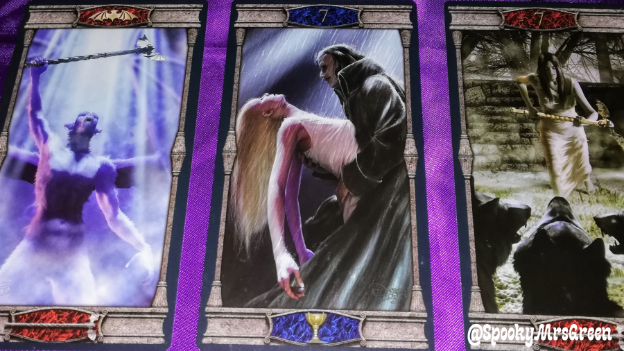 Vampires Tarot of the Eternal Night Tarot cards Tarot card reading on purple cloth SpookyMrsGreen.com pagan lifestyle blog.