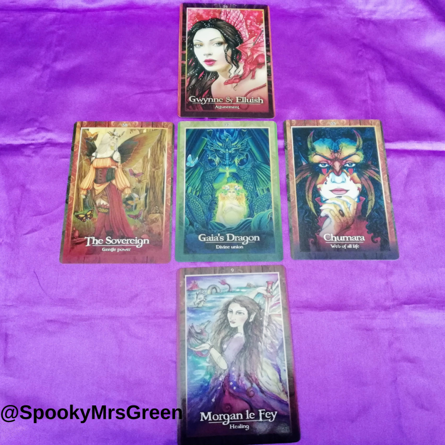 Image of Oracle of the Dragonfae Oracle Card Deck by Lucy Cavendish Beltane Tarot Reading by Catherine Green at SpookyMrsGreen.com pagan lifestyle blog.