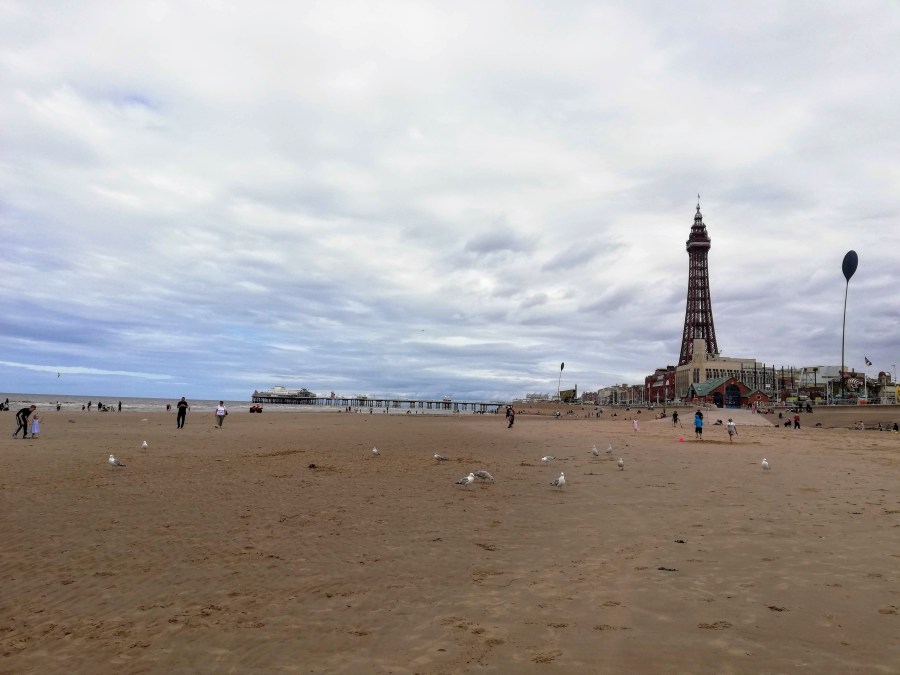 Blackpool Beach with Blackpool Tower in the background. Photo copyright Catherine Green at SpookyMrsGreen.com mindful parenting and modern pagan lifestyle blog.