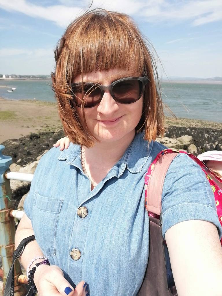 Selfie at Morecambe Bay of LGBT fantasy book writer Catherine Green aka SpookyMrsGreen family holiday at SpookyMrsGreen.com mindful parenting and modern pagan lifestyle blog.