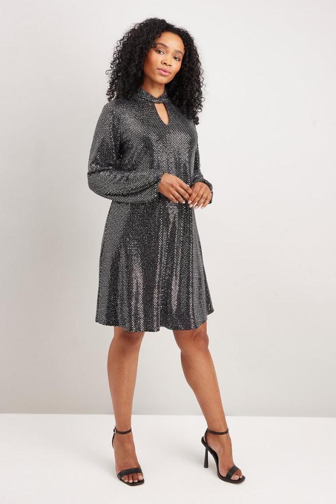 Silver Swing Dress from Wallis. Wallis Women's Clothing, Women's Fashion, affordable fashion. Affiliated with SpookyMrsGreen.com mindful parenting and modern pagan lifestyle blog.