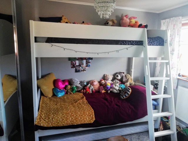 White bunkbed bought from Bensons for Beds. My Home Renovation: Childs Bedroom Makeover at SpookyMrsGreen.com mindful parenting and modern pagan lifestyle blog.
