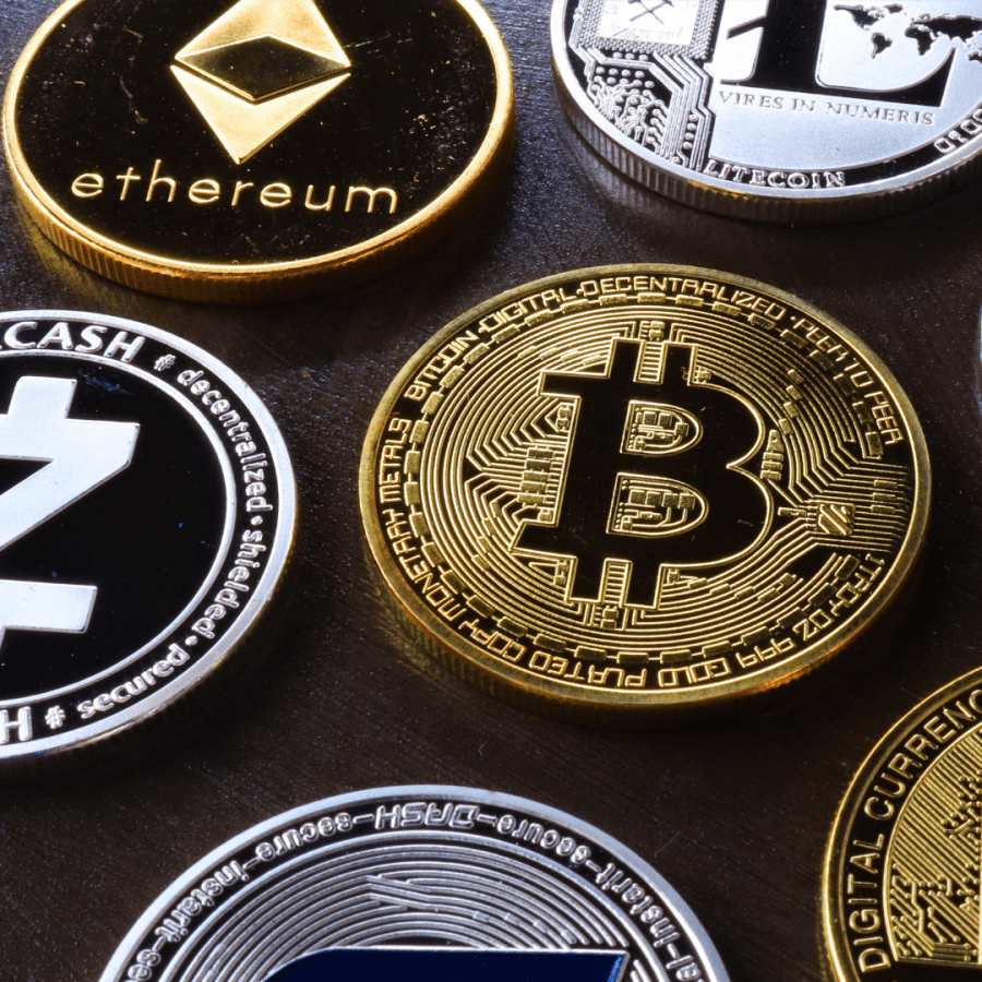 Image of Bitcoin Ethereum Litecoin Cryptocurrency coins