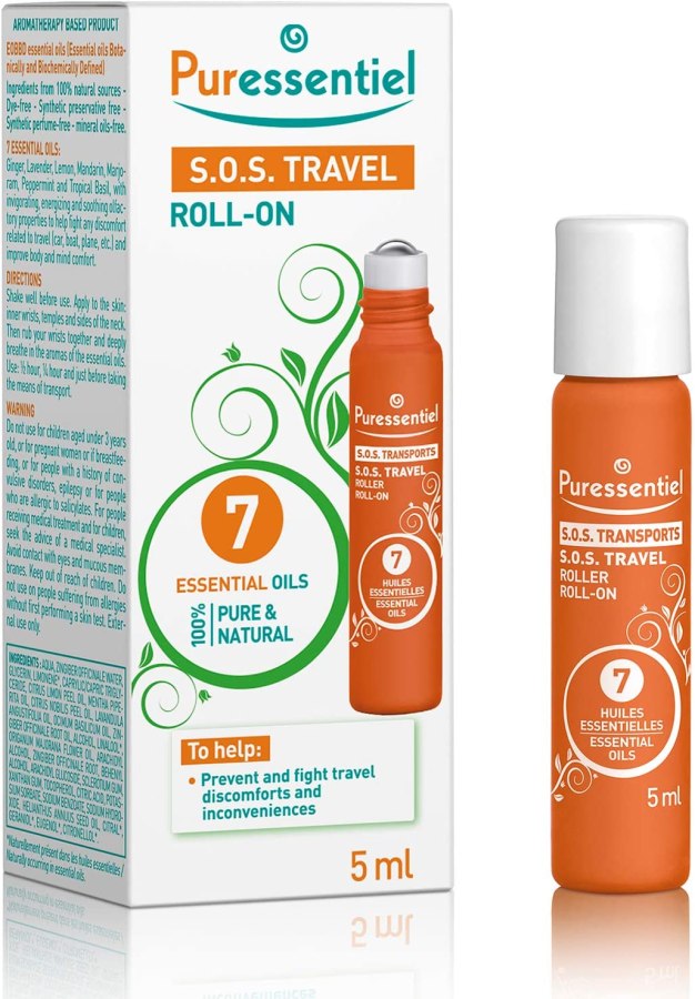 Puressential S.O.S Travel Roll-On from Amazon for travel sickness affiliated with SpookyMrsGreen.com mindful parenting and modern pagan lifestyle blog.