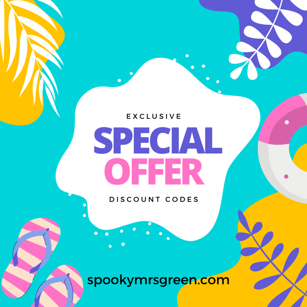 Summer themed images of flipflops, beach, ocean. Exclusive Special Offer Discount Codes at SpookyMrsGreen.com pagan lifestyle blog