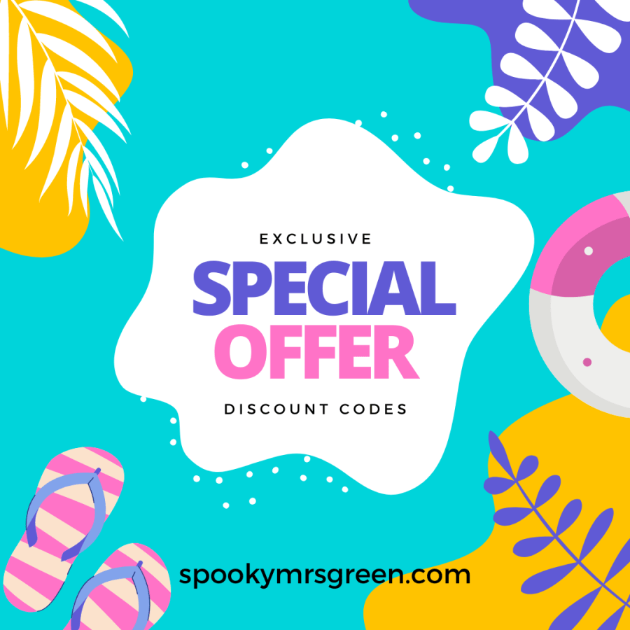 Summer themed images of flipflops, beach, ocean. Exclusive Special Offer Discount Codes at SpookyMrsGreen.com pagan lifestyle blog