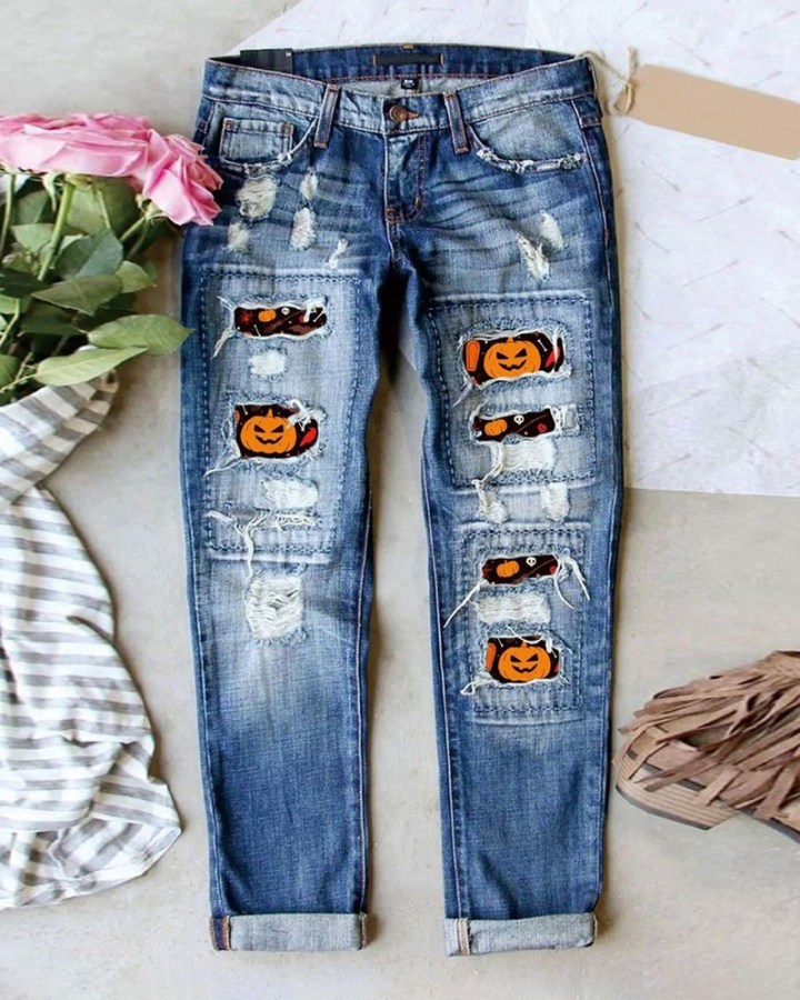 Pumpkin Jeans from Chic Me Halloween Clothes affiliated with SpookyMrsGreen.com mindful parenting and modern pagan lifestyle blog.