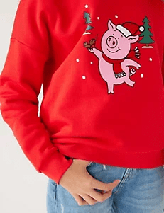 MandS Percy Pig Christmas Jumper affiliated with SpookyMrsGreen.com mindful parenting and modern pagan lifestyle blog.