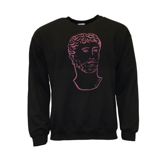 Luke Edward Hall Sweatshirt from English Heritage Shop. Black sweater with Hadrian Roman design.
