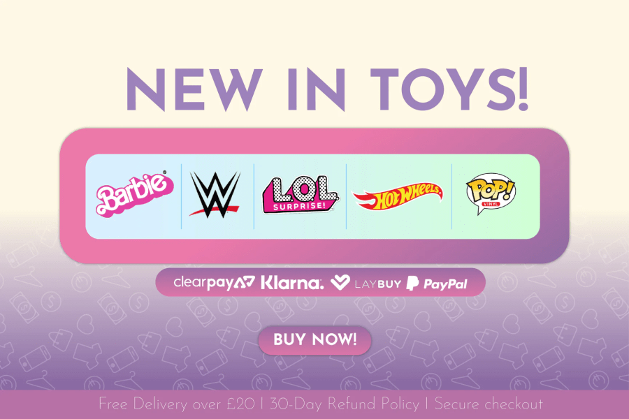 Image shows Barbie logo, LOL Surprise logo, Hot Wheels logo and other toy collections for girls and boys. Maqio Toys "New In" Toy Collections affiliated with SpookyMrsGreen.com mindful parenting and modern pagan lifestyle blog.