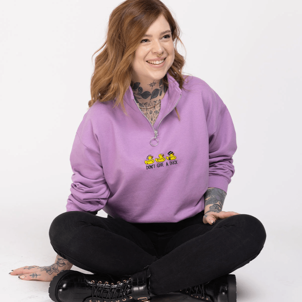Rubber Ducks - Embroidered short Zip Crop Sweatshirt from Sassyspud affiliated with SpookyMrsGreen.com mindful parenting and modern pagan lifestyle blog.