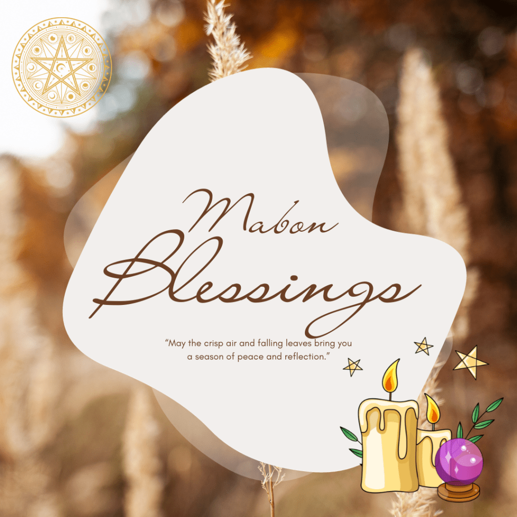 Mabon Blessings: "May the crisp air and falling leaves bring you a season of peace and reflection." Celebrate Autumn Equinox with SpookyMrsGreen.com mindful parenting and modern pagan lifestyle blog.