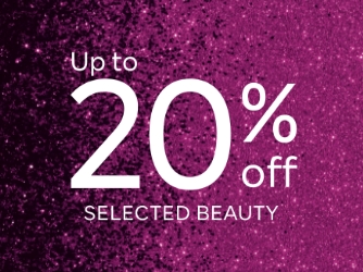 Sparkling pink background with white text. Text reads, “Up to twenty per cent of selected beauty.” M&S Black Friday deals affiliated with SpookyMrsGreen.com mindful parenting and modern pagan lifestyle blog.