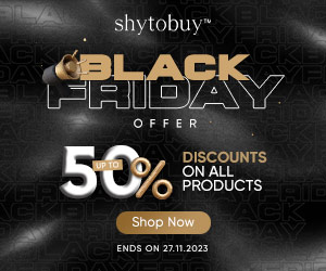 Text reads, “ShytoBuy Black Friday Offer up to 50 per cent off. Discounts on all products. Shop now. Ends on 27.11.2023.” ShytoBuy shop for embarrassing problems male and female affiliated with SpookyMrsGreen.com mindful parenting and modern pagan lifestyle blog.