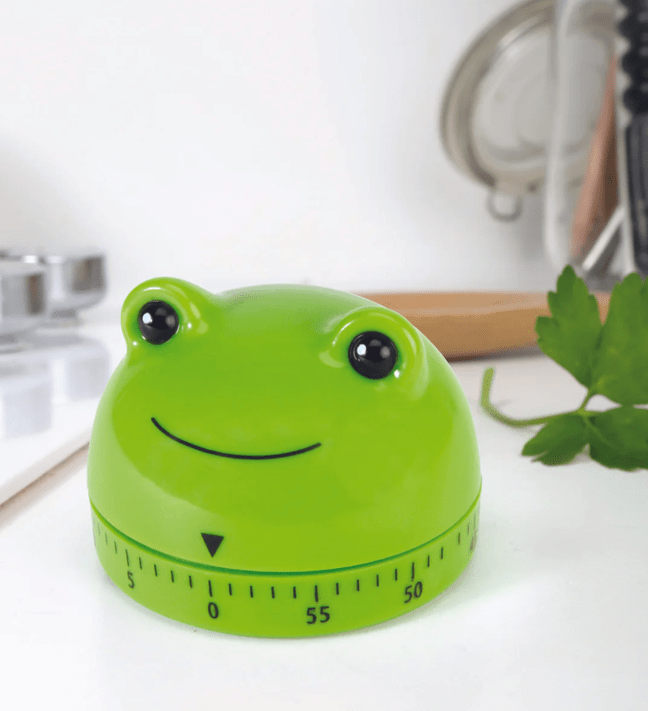 Image of Frog Kitchen Timer from Kikkerland affiliated with SpookyMrsGreen.com mindful parenting and modern pagan lifestyle blog.