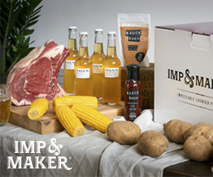 Image of luxury food hampers and luxury drinks gift boxes from IMP & MAKER food hampers and dine at home experiences affiliated with SpookyMrsGreen.com mindful parenting and modern pagan lifestyle blog.