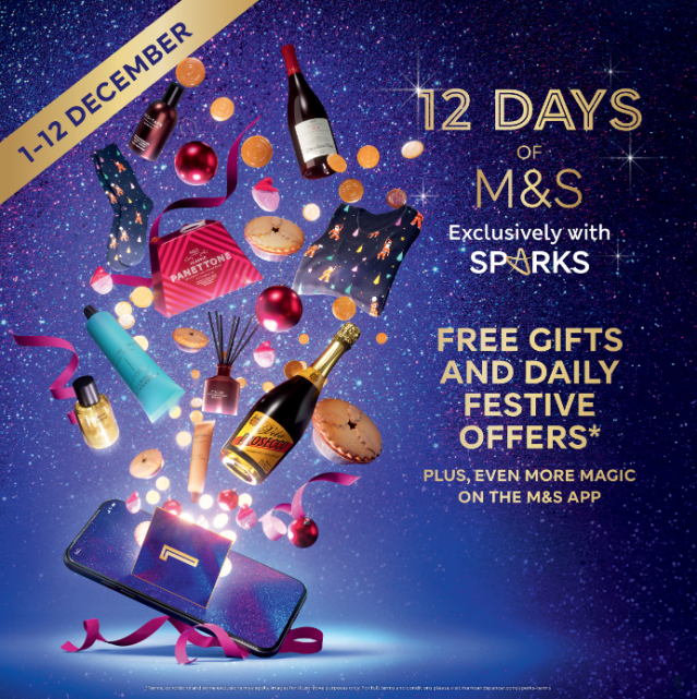 M and S 12 Days of Christmas Deals. Enjoy a festive offer or gift every day until 12 December. Plus, open all 12 doors for the chance to win a magical M&S Christmas! M&S affiliated with SpookyMrsGreen.com mindful parenting and modern pagan lifestyle blog.