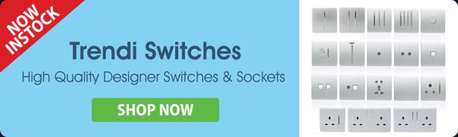 Cheerful blue background with image of light switches and socket covers. Text reads, “Now in stock. Simple Lighting Trendi Switches: High quality designer switches and sockets. Shop now.” Simple Lighting affiliated with SpookyMrsGreen.com mindful parenting and modern pagan lifestyle blog.