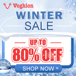 Icy blue background depicting snow and frost. Text reads, “Voghion Winter Sale. Up to eighty per cent off. Shop now.” Voghion Winter sale affiliated with SpookyMrsGreen.com mindful parenting and modern pagan lifestyle blog.