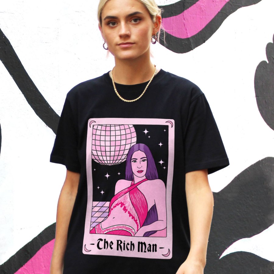 Image of The Rich Man Tarot T-Shirt from The Spark Company. Celebrate International Women’s Day with The Spark Company. Badass feminist apparel. Petrify the Patriarchy with The Spark Company affiliated with SpookyMrsGreen.com mindful parenting and modern pagan lifestyle blog.