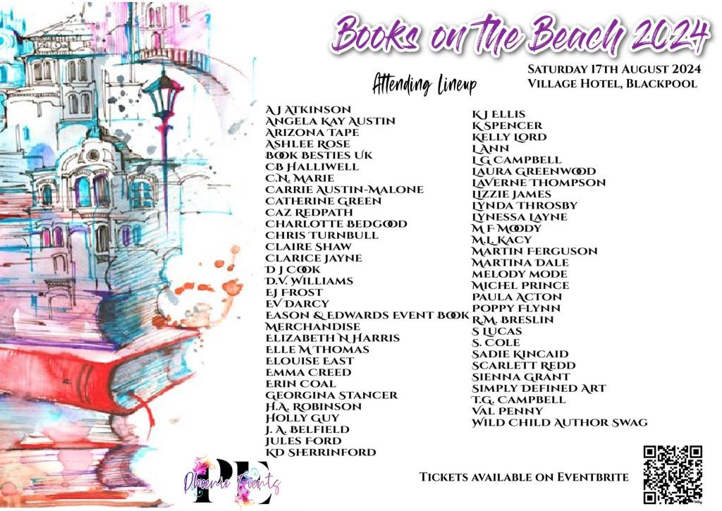 Books on the Beach event in Blackpool list of attending authors including LGBT fantasy book writer Catherine Green from SpookyMrsGreen.com.