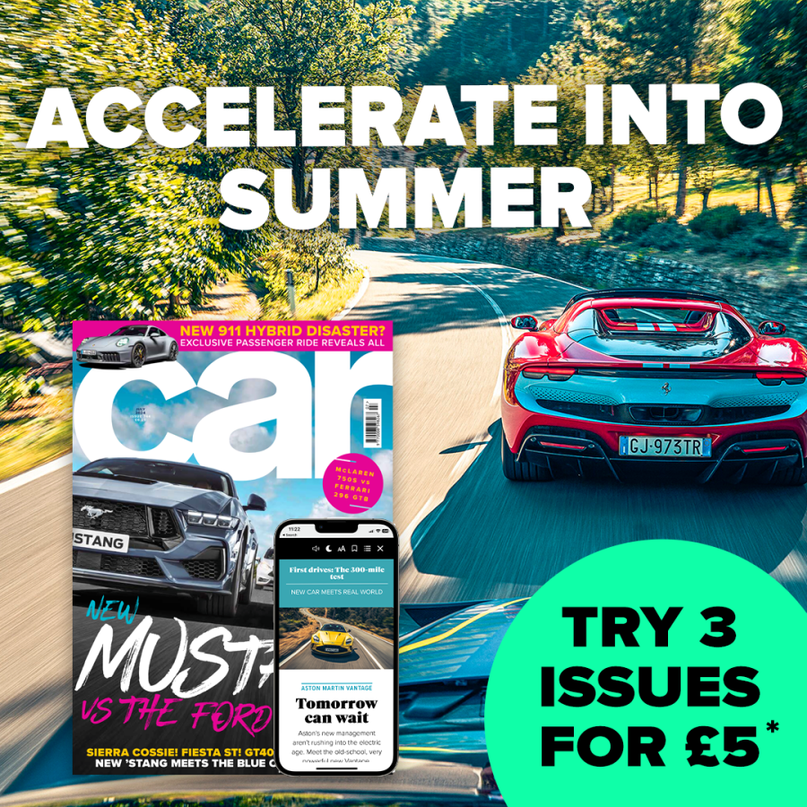 Colourful image of a sleek red sports car driving along a road with image of Car magazine front cover in the foreground. Text reads, “Accelerate into summer! Try three issues for five pounds.” Car magazine from Great Magazines affiliated with SpookyMrsGreen.com mindful parenting and modern pagan lifestyle blog.