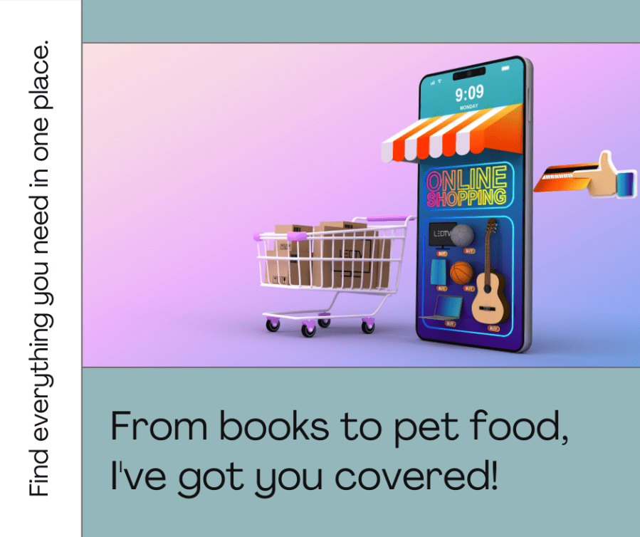 Image of a phone with a store front on the screen, a person holding out a credit card, and a shopping trolley full of boxed items. Shop my SpookyMrsGreen Amazon store affiliated with SpookyMrsGreen.com mindful parenting and modern pagan lifestyle blog.