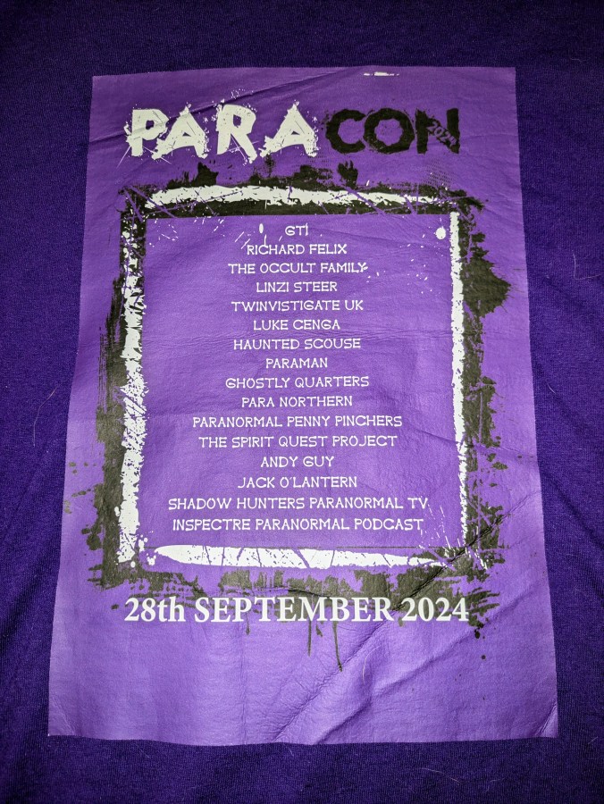 Image of PARA-CON 2024 Official T-Shirt belonging to paranormal author Catherine Green at SpookyMrsGreen.com.