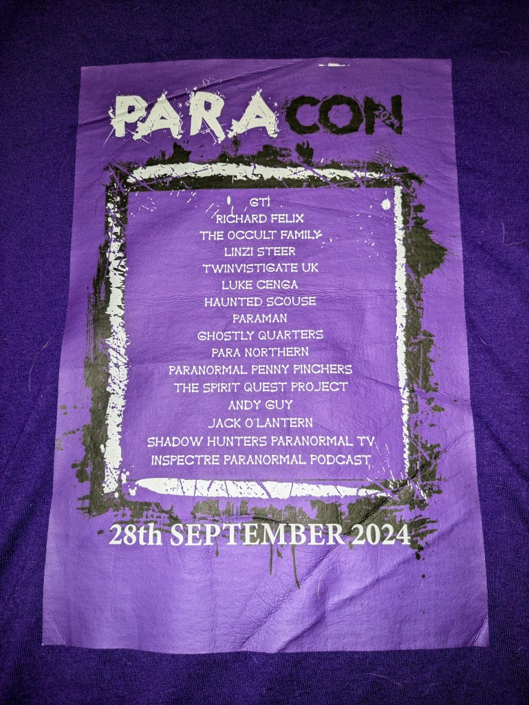 Image of PARA-CON 2024 Official T-Shirt belonging to paranormal author Catherine Green at SpookyMrsGreen.com.