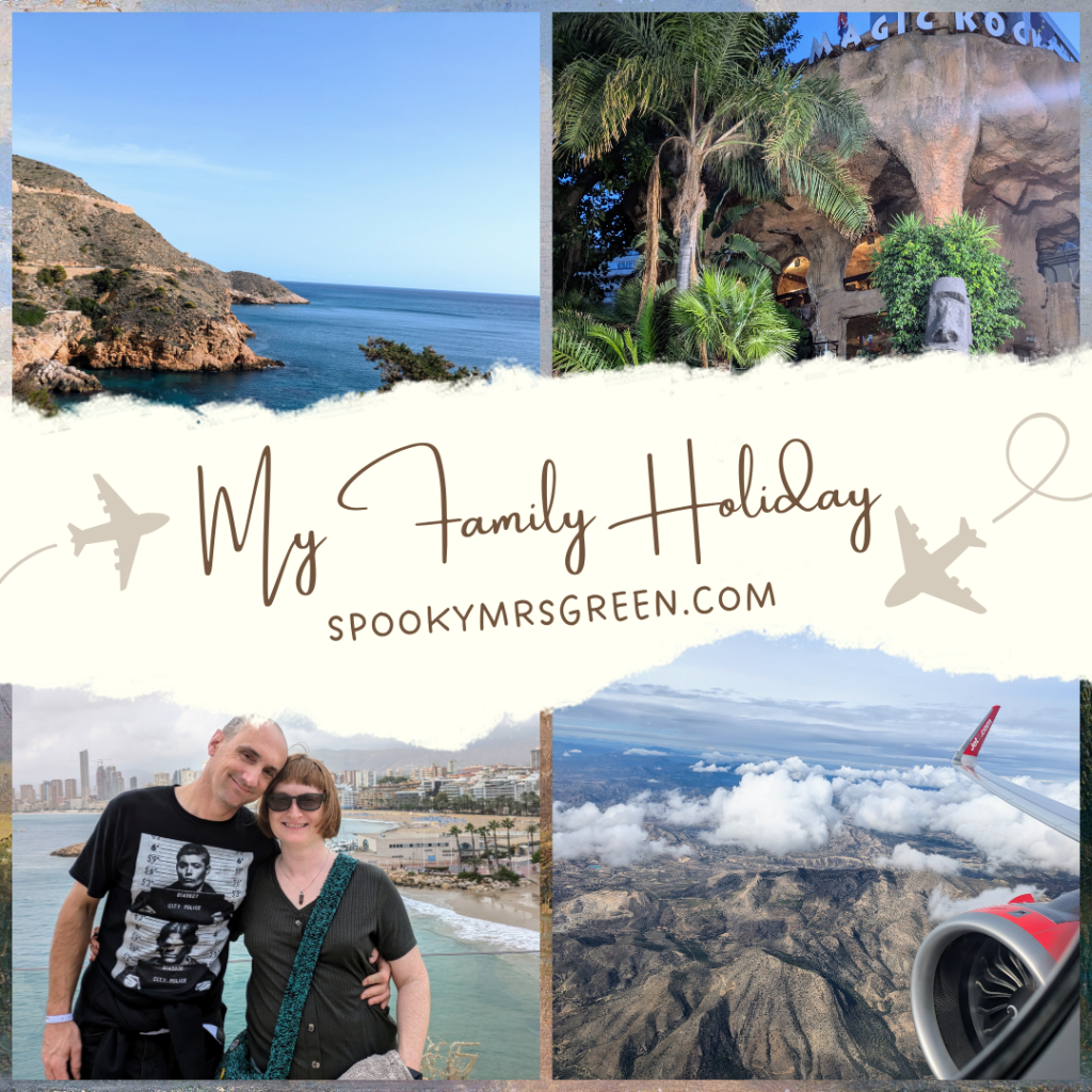 Colourful photo collage of a family holiday in Benidorm Spain shared by paranormal author Catherine Green at SpookyMrsGreen.com spooky family lifestyle blog.