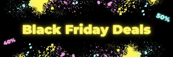 Colourful image of ink splatters on a black background. Text reads ,"Black Friday Deals. Fifty per cent. Forty per cent." The best exclusive discount codes, special offers and seasonal sales endorsed by SpookyMrsGreen.com spooky family lifestyle blog. Black Friday sales, Black Friday deals, Christmas sale offers.