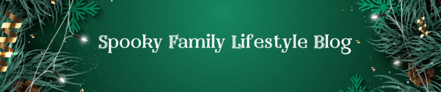Colourful festive image with a green background, Christmas tree branches, Christmas lights and tinsel. SpookyMrsGreen.com: Spooky family lifestyle blog.