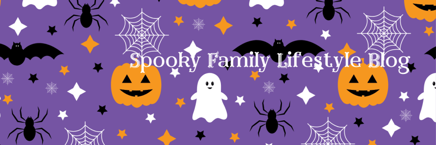 Colourful cute spooky Halloween image of ghosts, pumpkins, bats, spiders, spider webs and stars. SpookyMrsGreen.com: Spooky family lifestyle blog.