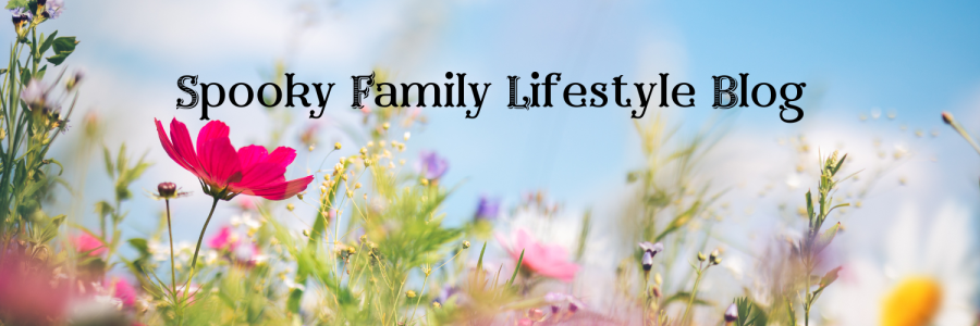 Colourful image of spring flowers in a meadow with blue sky and sunshine. SpookyMrsGreen.com: Spooky family lifestyle blog.