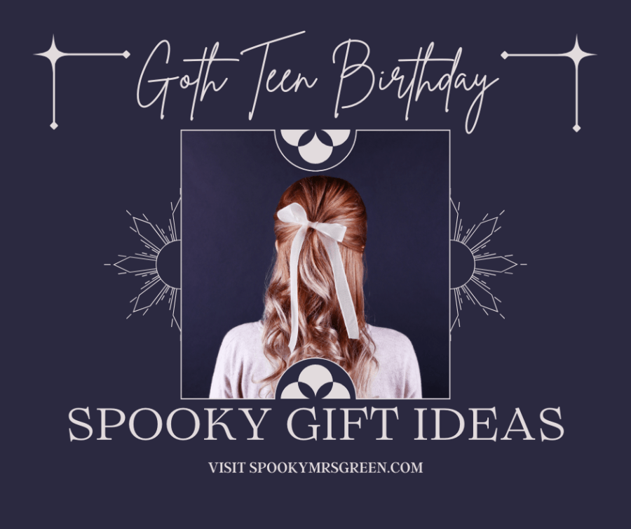 Gothic aesthetic image of a girl with blonde hair wearing a white ribbon. Explore the best Gothic lifestyle gifts for goth teenagers at SpookyMrsGreen spooky family lifestyle blog.
