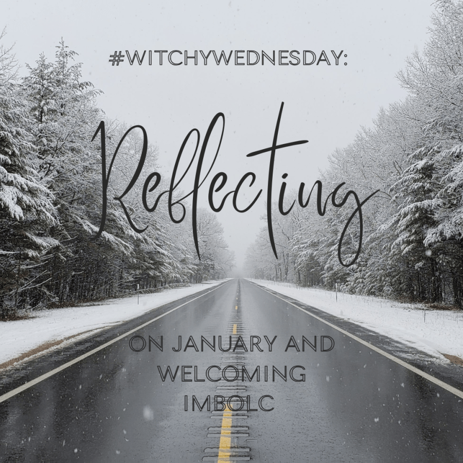 Black and white image of snow on a straight road with snow covered trees and forest surrounding it. Winter turning to Spring. #WitchyWednesday: Reflecting on January and Welcoming Imbolc at SpookyMrsGreen spooky family lifestyle blog.