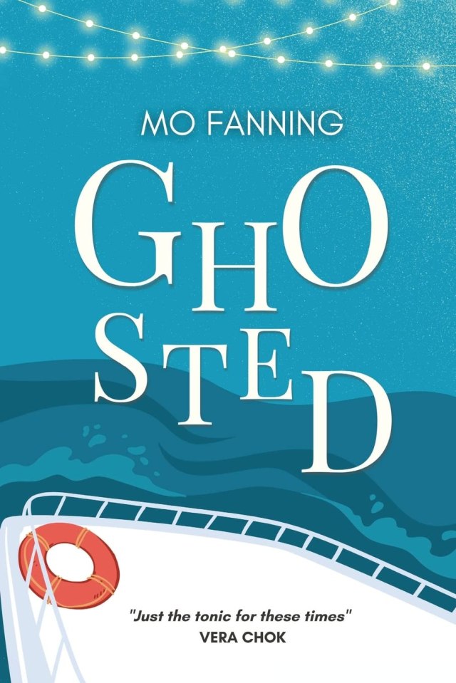 Book cover image for “Ghosted” by Mo Fanning second chance romance older romance retirement age romance reviewed by paranormal author Catherine Green at SpookyMrsGreen spooky family lifestyle blog.
