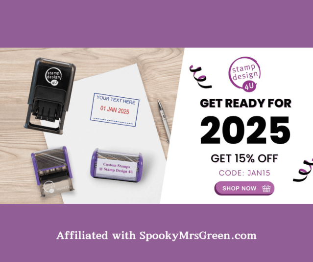 Discover the perfect affordable solution to promote your small business and elevate your craft projects at Stamp Design 4U affiliated with SpookyMrsGreen.com spooky family lifestyle blog. Self-inking teacher stamps. Personalised rubber stamps. Loyalty card stamp. Business logo stamp. Book plate stamp. Personalised clothing marker stamps. Social media rubber stamp.