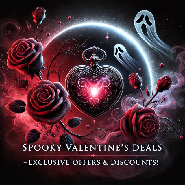 DALL·E 2025-02-05 10.45.00 - A visually striking Valentine's Day promotional image with a spooky twist. The design features a dark, romantic aesthetic with deep red and black tone. Celebrate Valentine’s Day in spooky style at SpookyMrsGreen.com spooky family lifestyle blog.