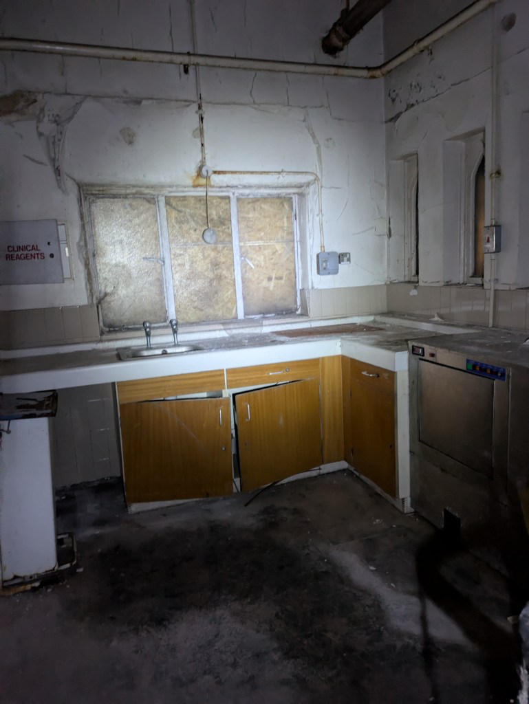 Image of a derelict hospital room at Newsham Park Haunted Hospital Ghost Hunt derelict utility room kitchen spooky