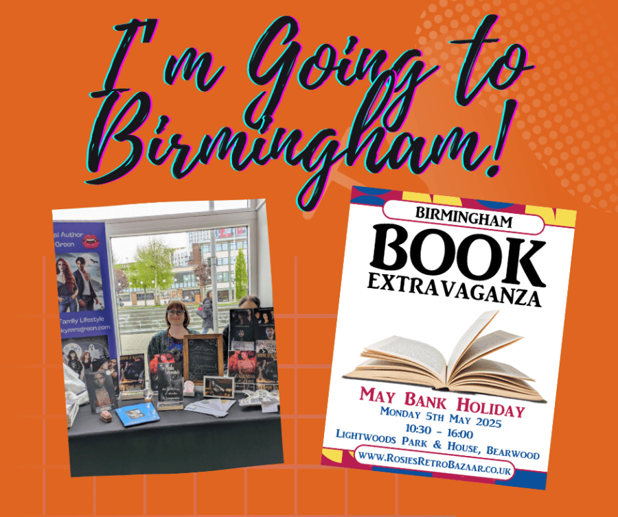Birmingham Book Extravaganza book signing alert featuring British paranormal author Catherine Green, vampire writer of urban fantasy books and werewolf fiction. Redcliffe Novels paranormal menage series set in Cornwall, England. Polyamory romantasy adventures, sapphic fiction and vampire hunter quests.